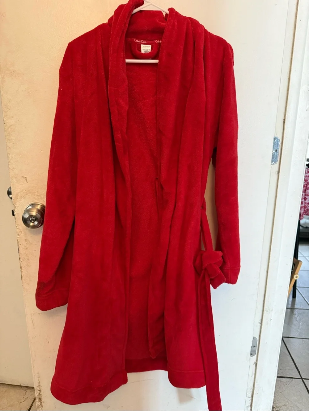 Calvin Klein Plush Shawl Collar Robe in Red